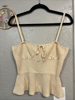 LUSH KNIT CAMI PEPLUM TOP IN NATURAL COLOR SIZE